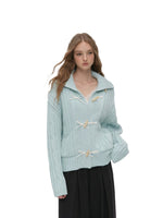 Chunky Cable Knit Bow Cardigan