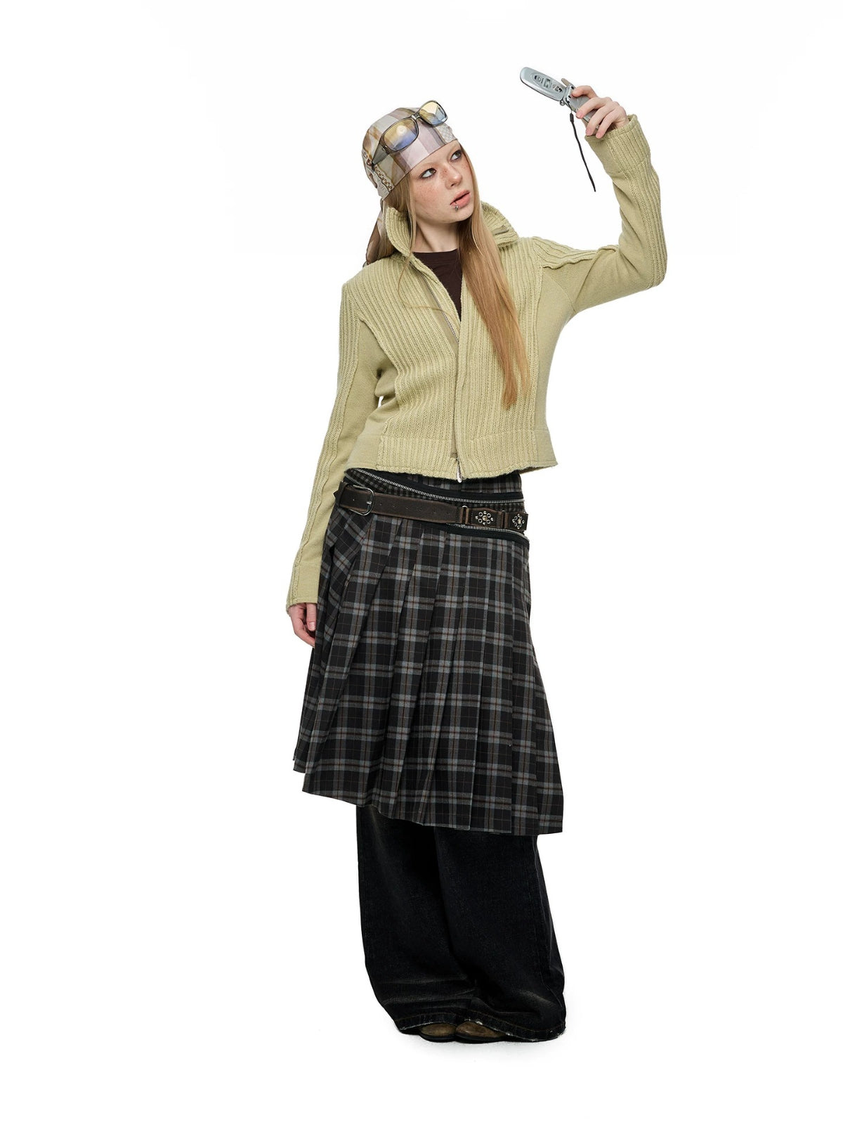 Asymmetric Pleated Midi Skirt