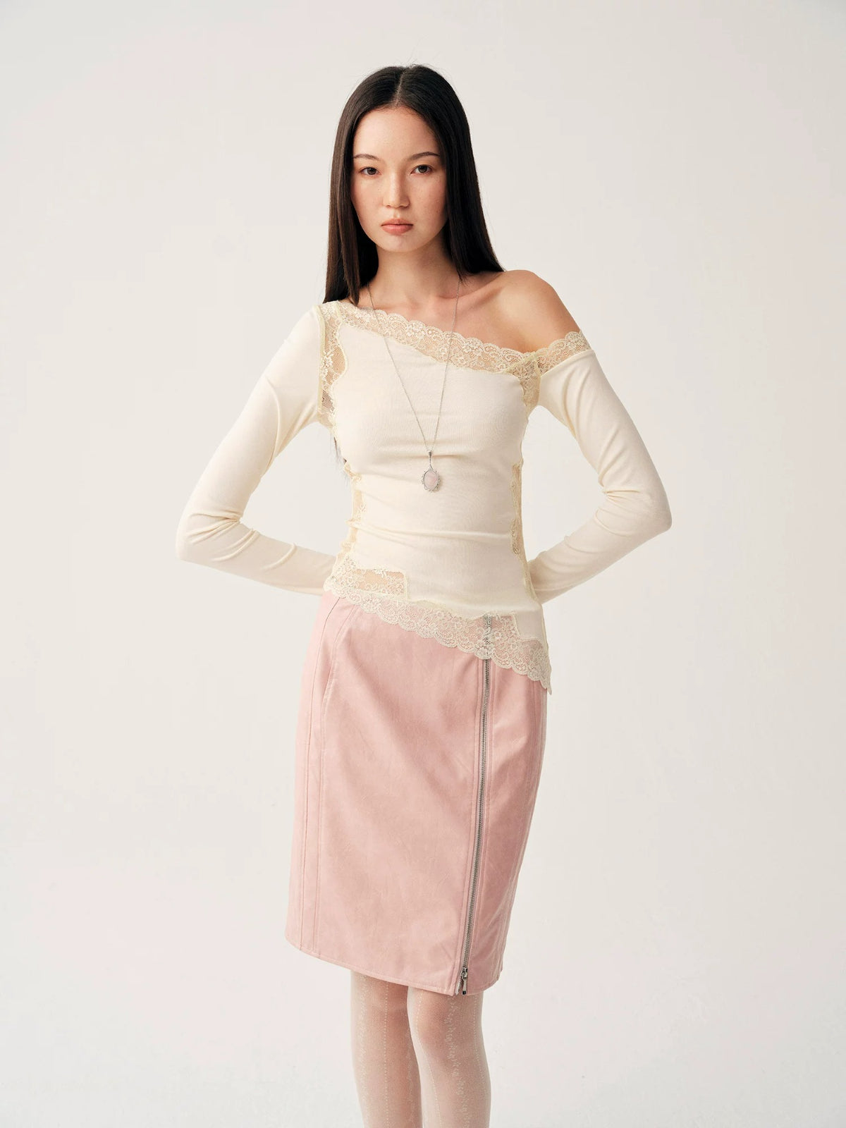 Two Tone Lace Off Shoulder Top