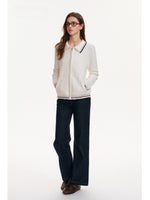 Contrast Stripe Cotton Zip Cardigan