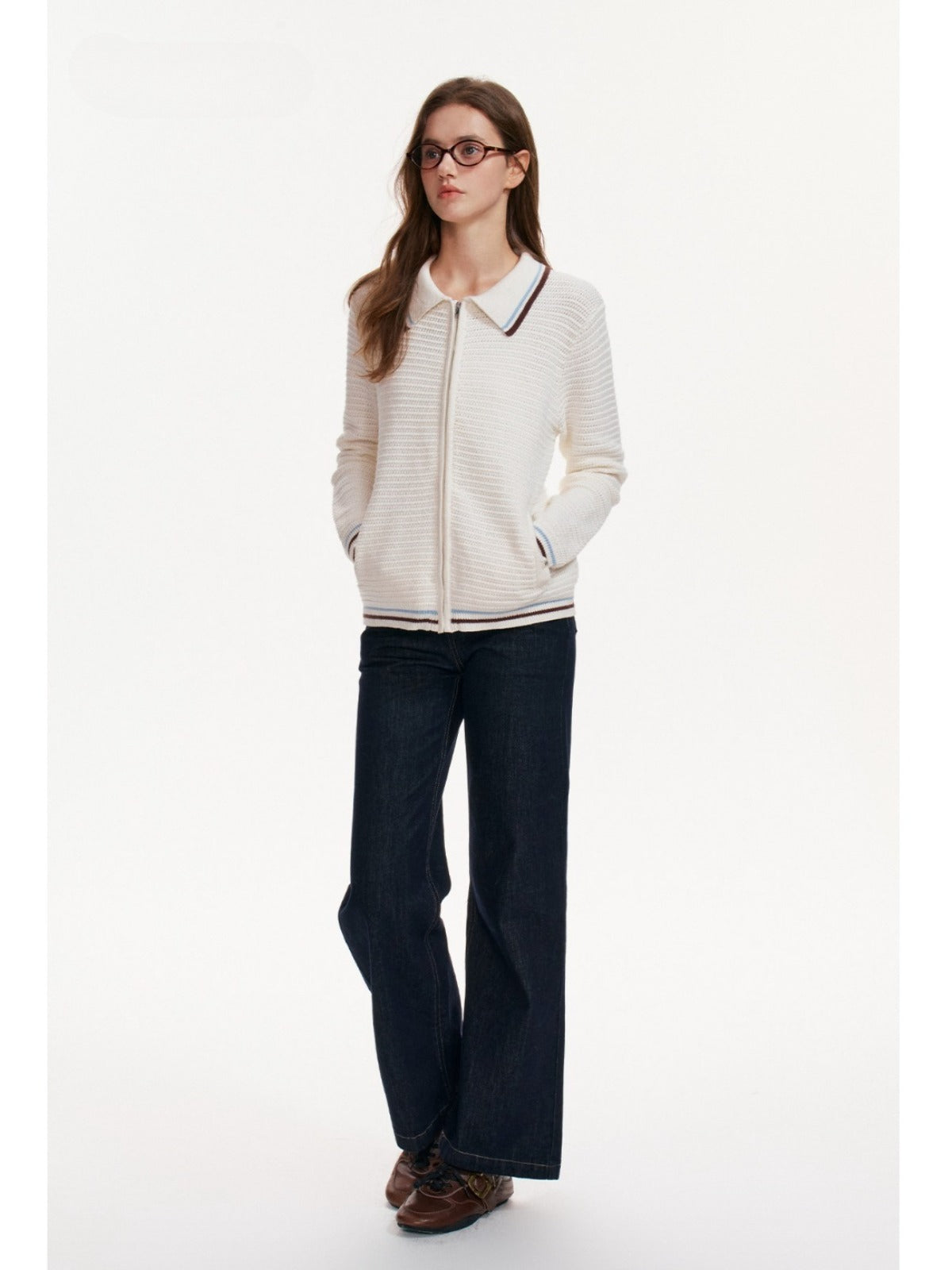 Contrast Stripe Cotton Zip Cardigan