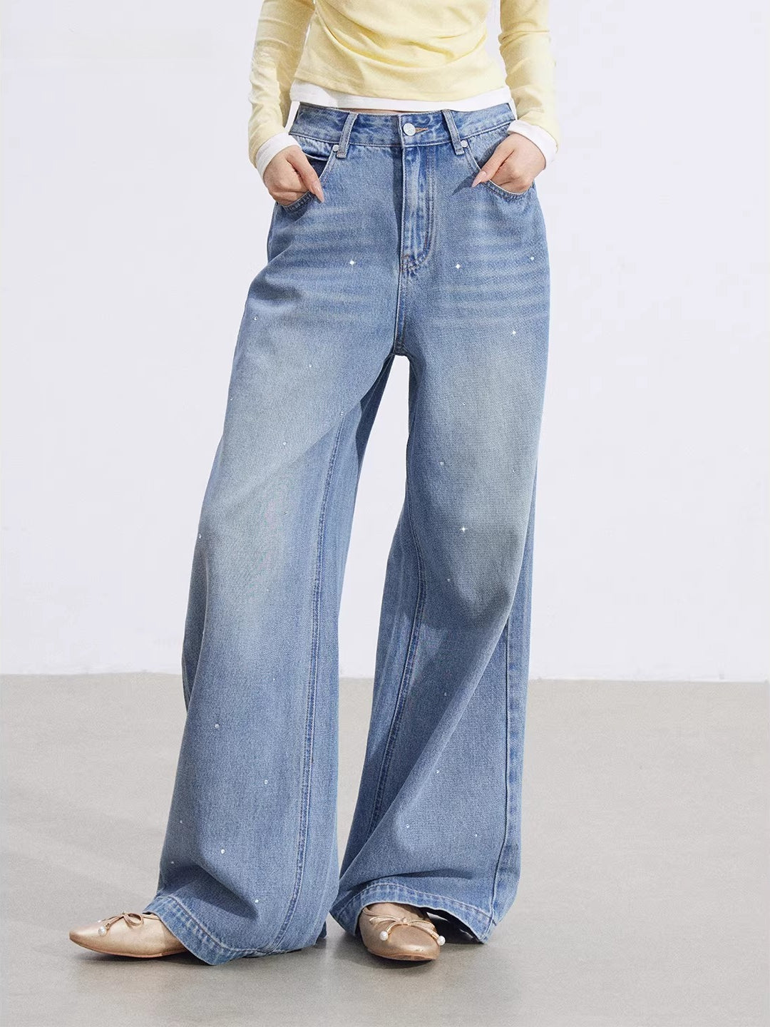 Rhinestone Heart Wide Leg Jeans