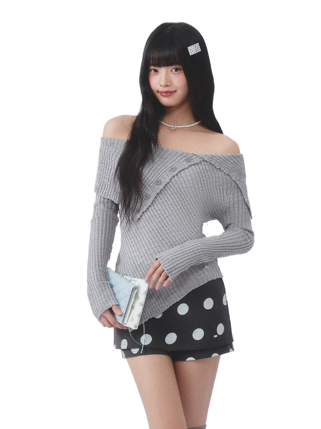 Gray Off Shoulder Asymmetric Cut Top