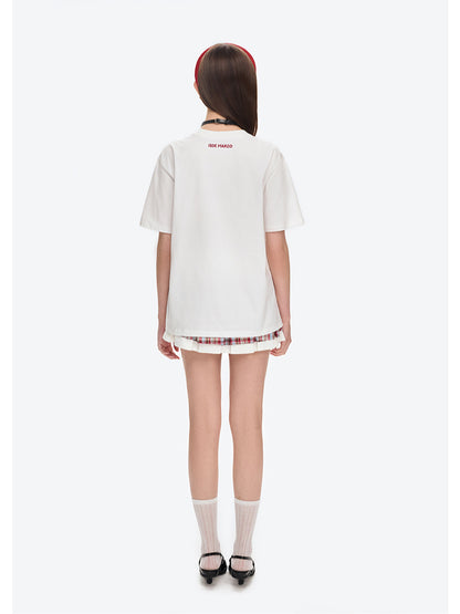 Checkered Ribbon Logo Cotton Short-sleeve T-shirt