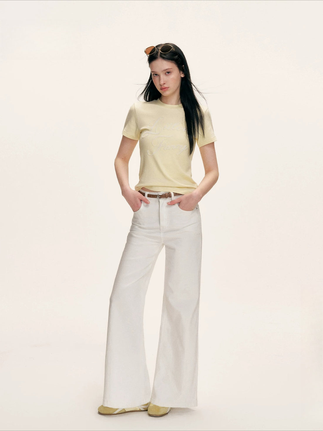 Yellow Beaded Ribbed T-shirt