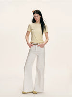 Yellow Beaded Ribbed T-shirt