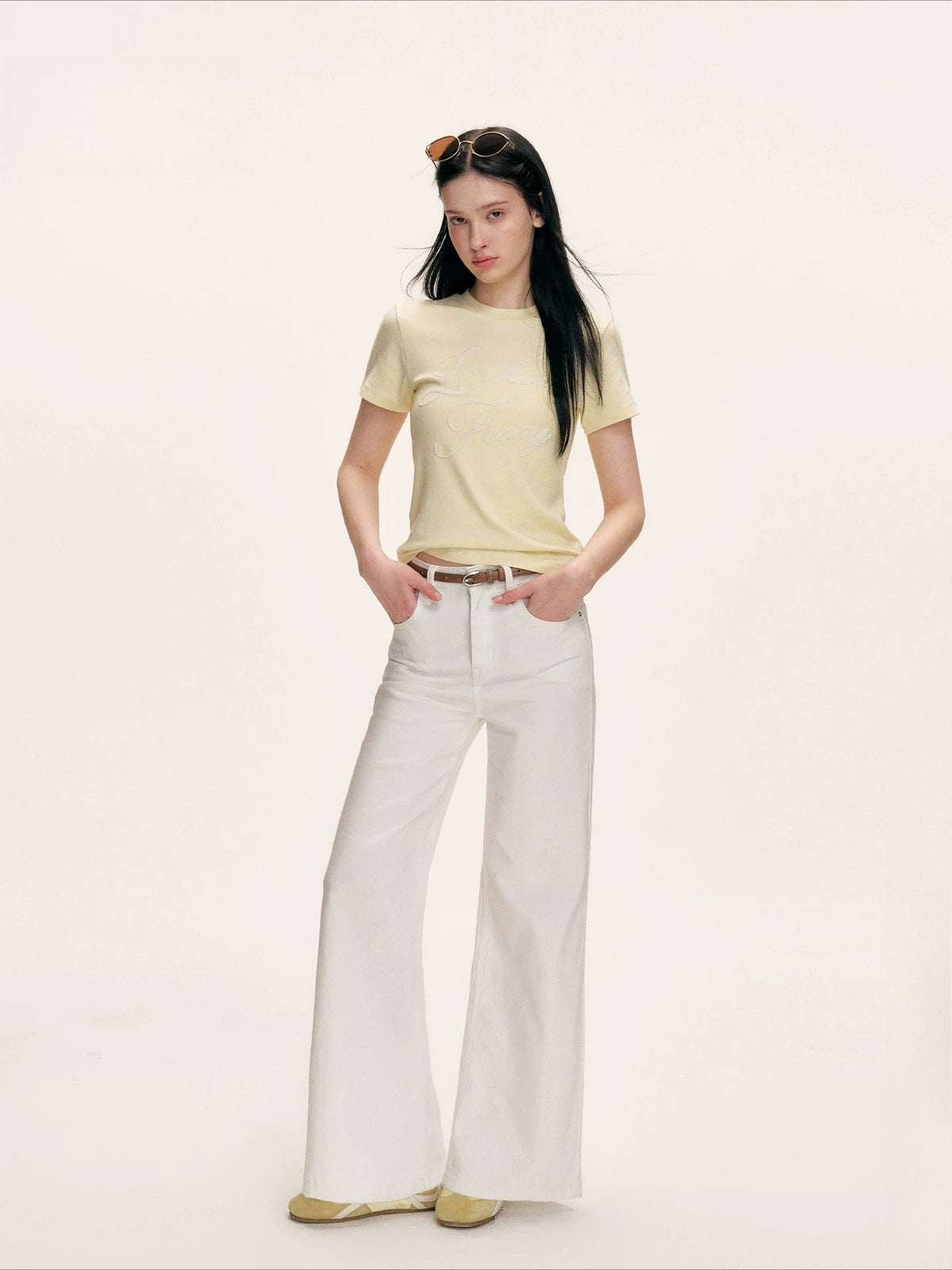 Yellow Beaded Ribbed T-shirt