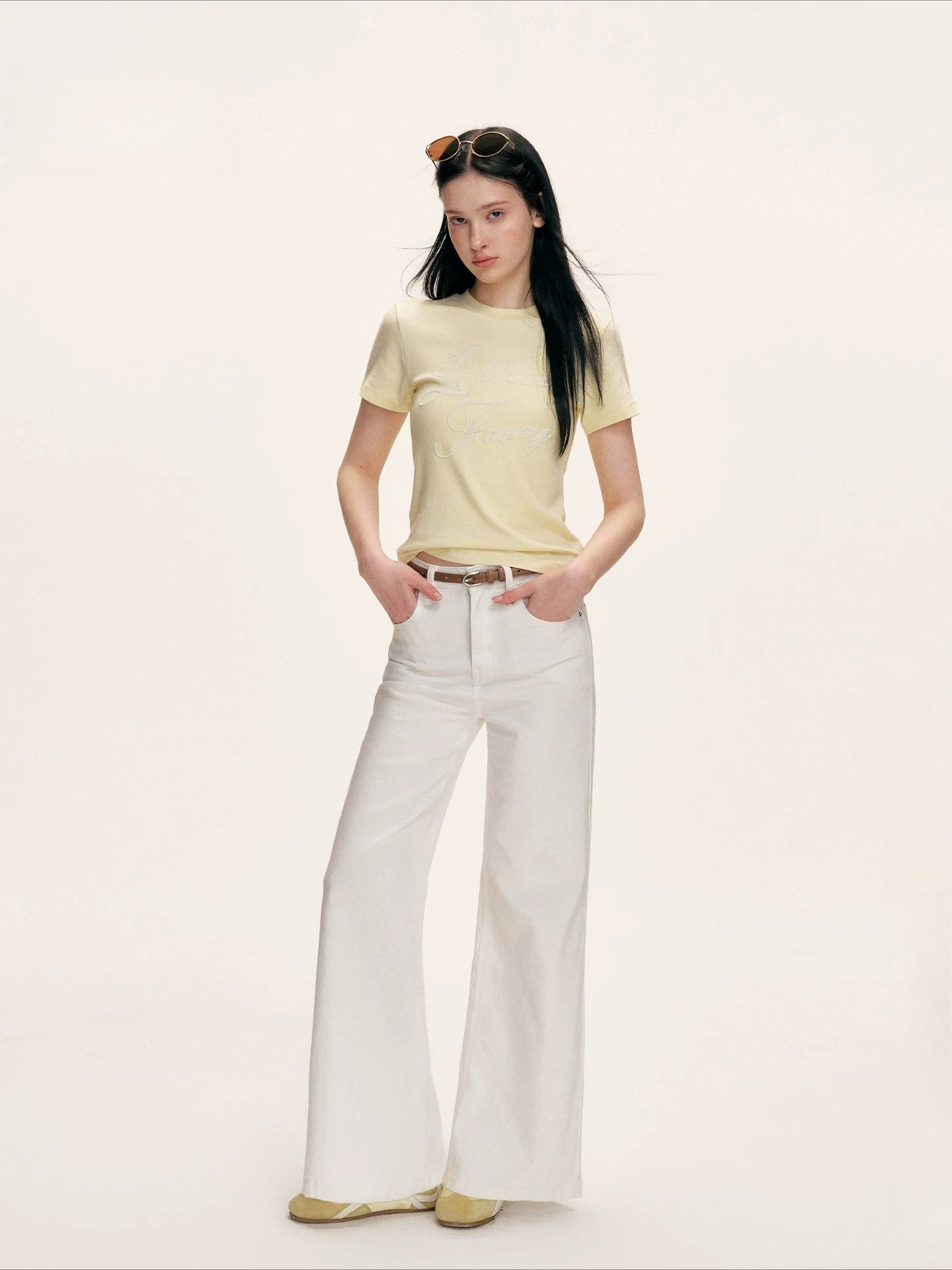 Yellow Beaded Ribbed T-shirt