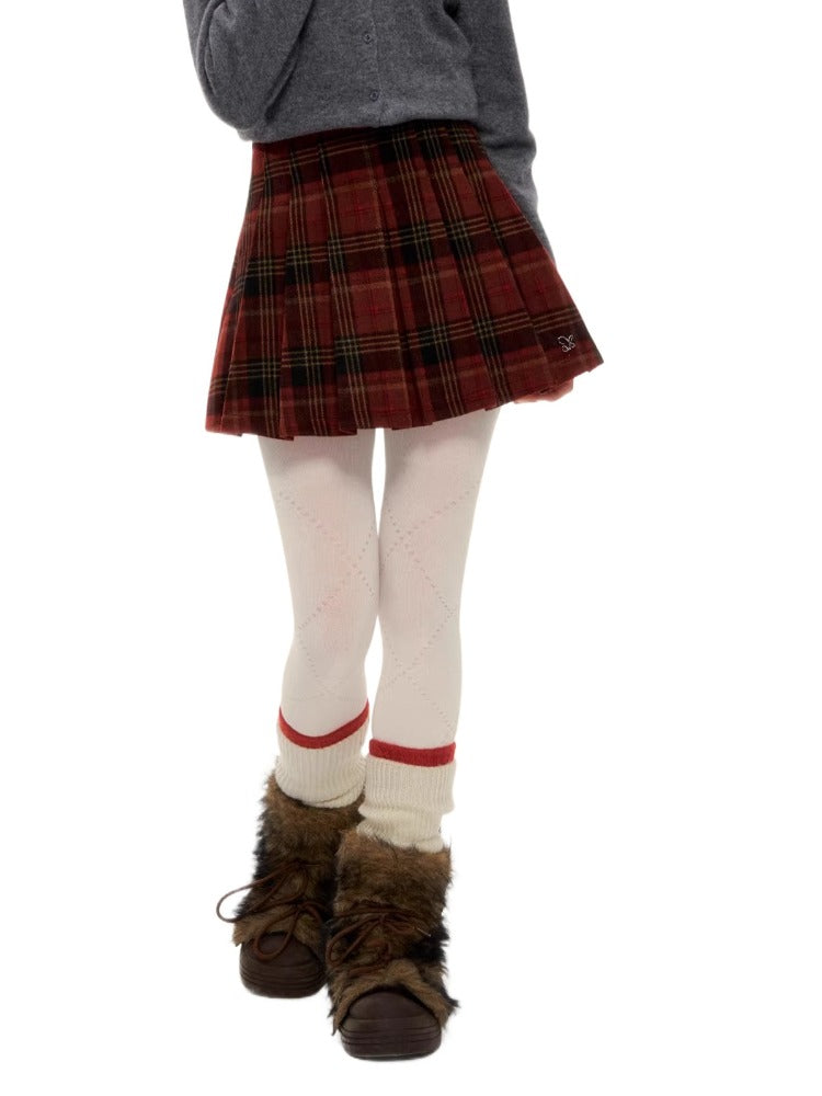 Plaid Wool Pleated Skirt