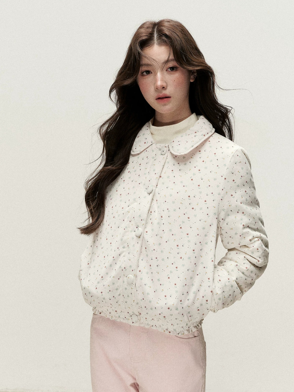 Reversible Floral Peter Pan Collar Down Jacket