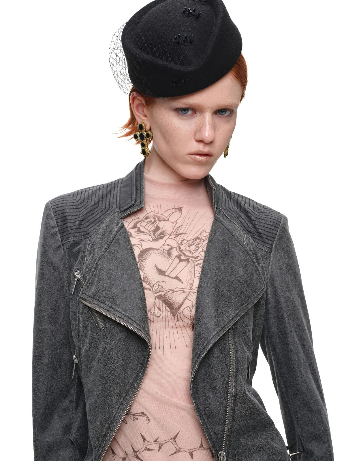 Double-Collar Faux Leather Jacket