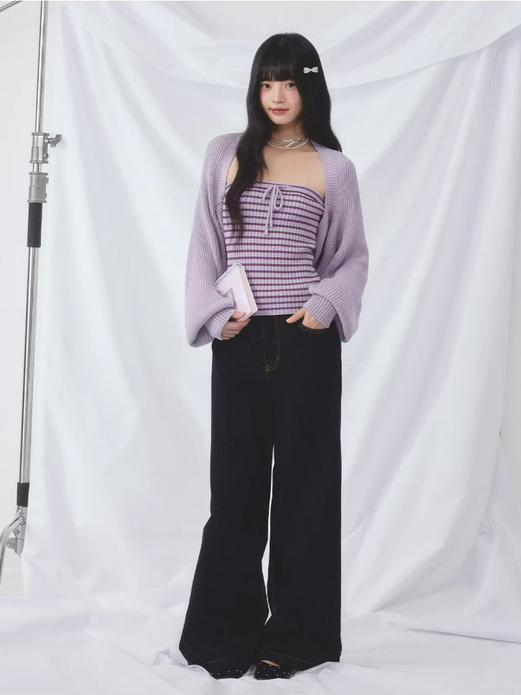 Striped Bandeau Cardigan Set