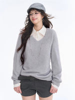 Seamless V Neck Silk Wool Sweater