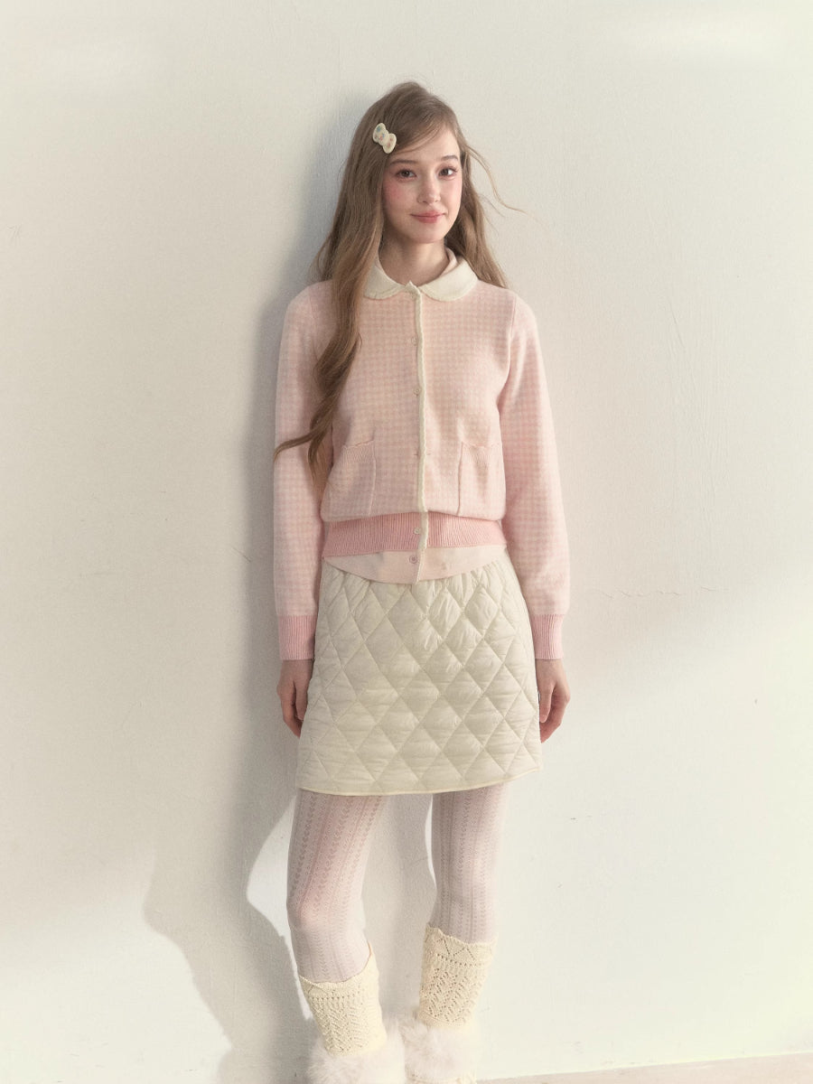 Pink Plaid Knit Doll Collar Sweater