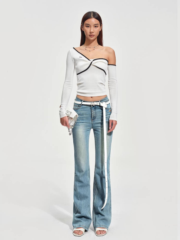 +5CM N5 Wave Washed Straight Jeans