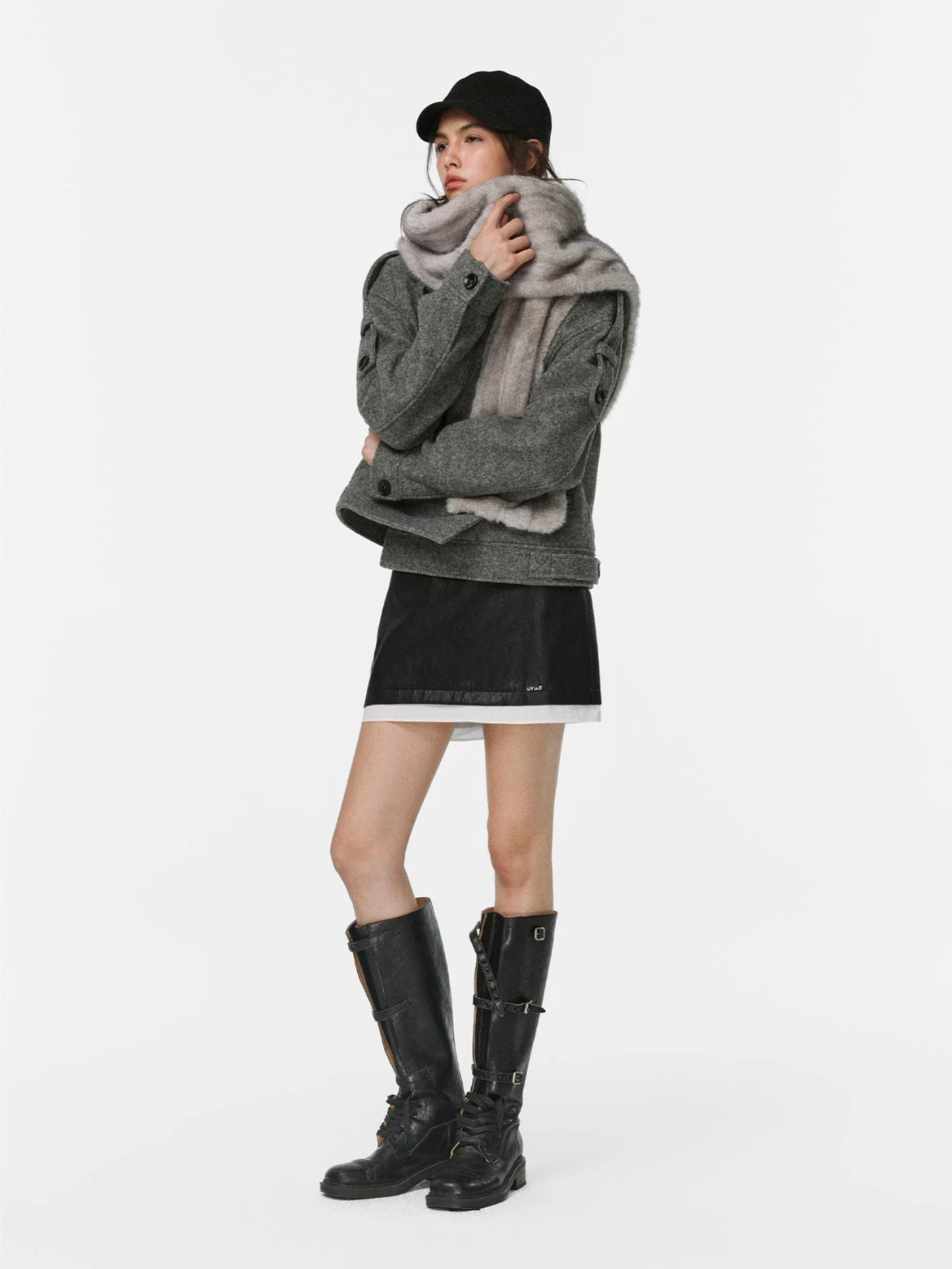 Plush Scarf Double Breasted Wool Coat