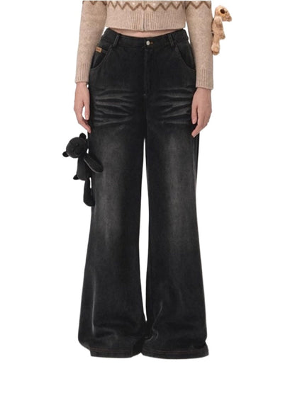 Bear Washed Denim Printing Pants