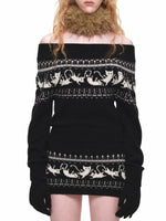 Fair Isle Cat Off-Shoulder Sweater