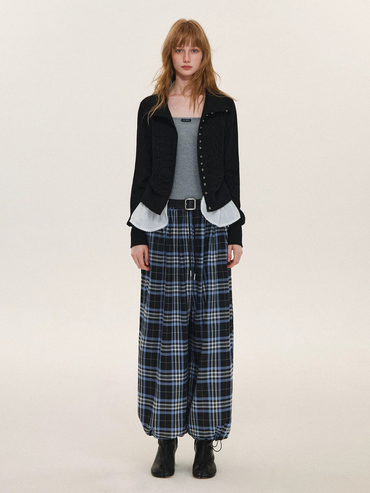 Vintage Plaid Drawstring Balloon Pants