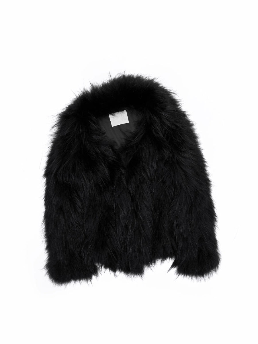 Heavycrafted Racoon Fur Knit Lapel Fur Coat