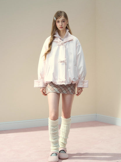 Pink Bow Plaid Down Puffer Jacket