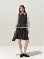 Lace-Trim Vest & Pleated Skirt Set