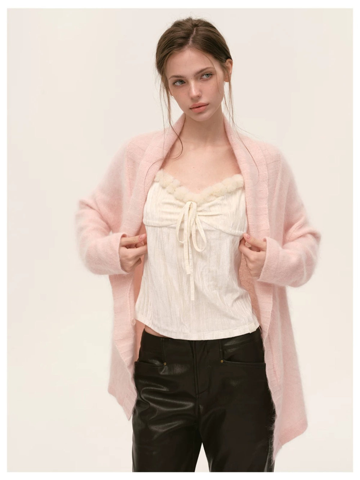 Velvet Fur-Trimmed Tie Front Camisole