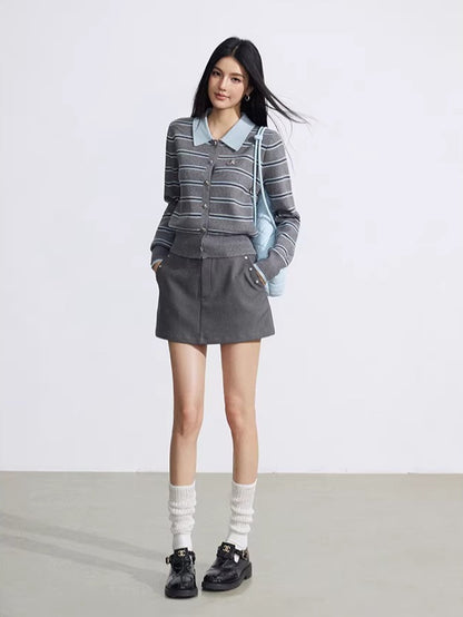 Yellow &amp; Gray Striped Polo Knit Top