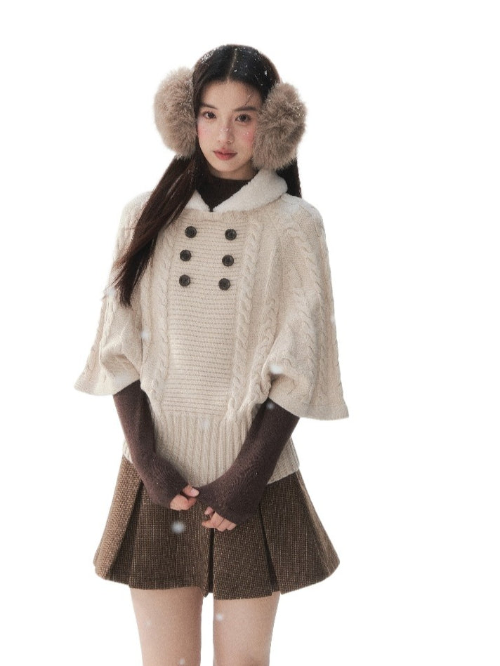 Light Brown Cable Cape Knit Sweater