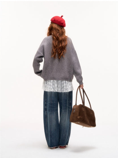 Bow-Knot Puppy Jacquard Pullover Sweater