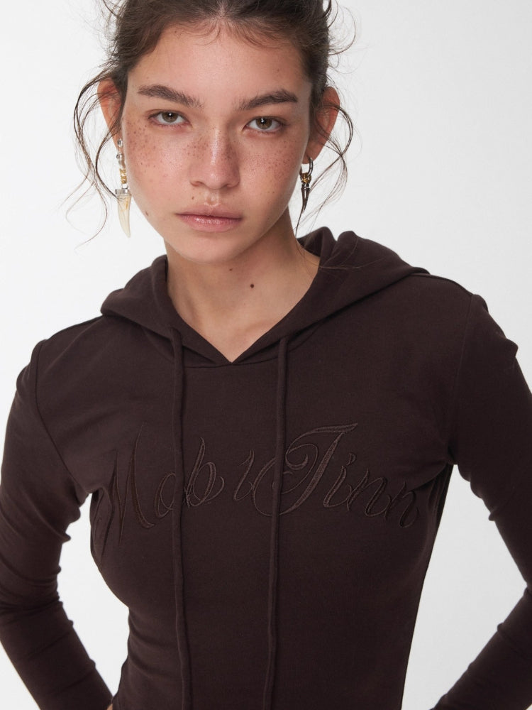 Letter Embroidery Hooded Bodysuit