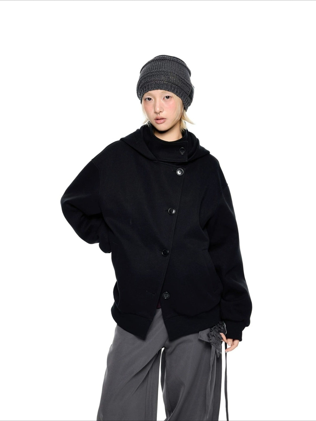 Academy Button Cropped Hoodie