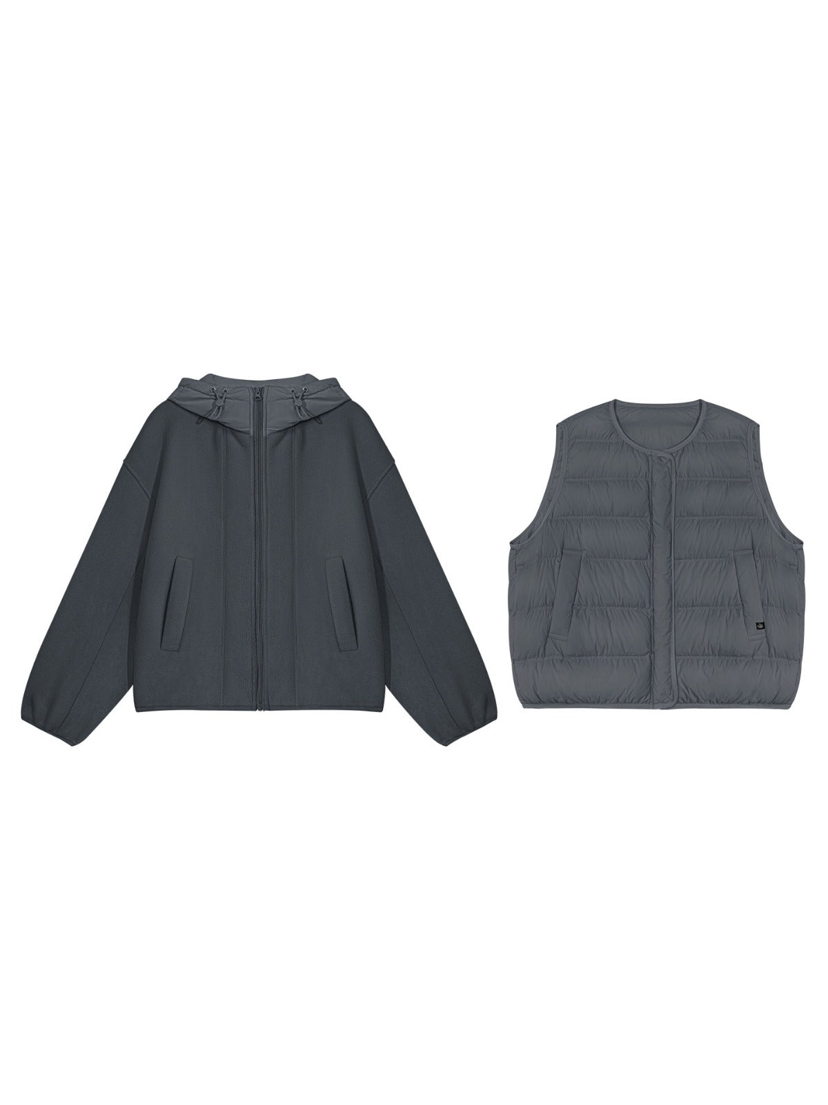 Hooded Fleece Down Vest Two-Piece Set