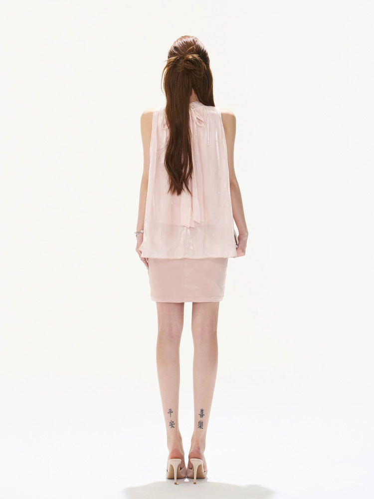 Stand Collar Satin Top