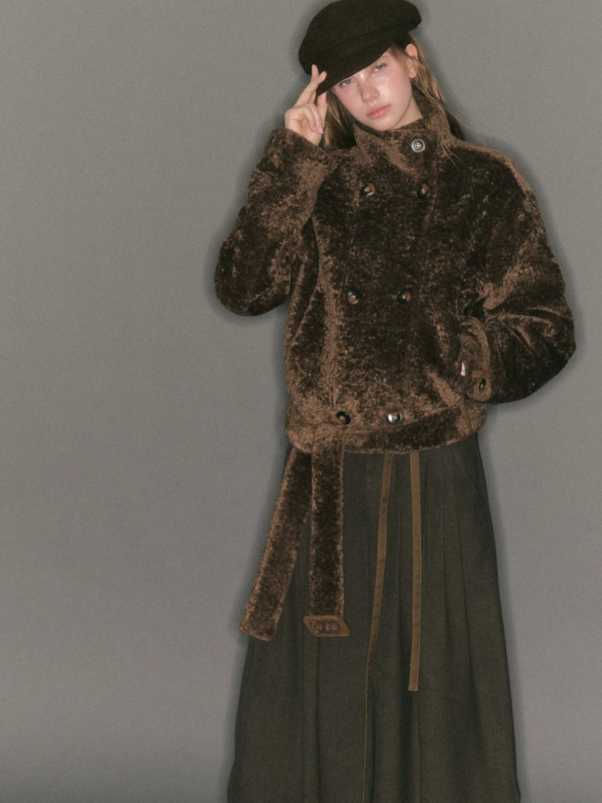 Stand Collar Cropped Fur Jacket