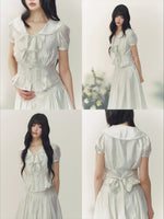 Lace Trim Blouse & Skirt Set