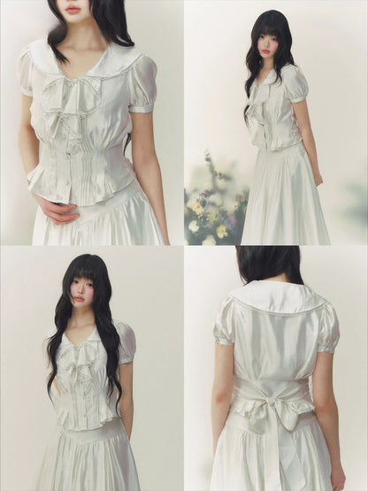 Lace Trim Blouse &amp; Skirt Set