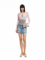 Fake Two-piece Layered Contrast-color Top