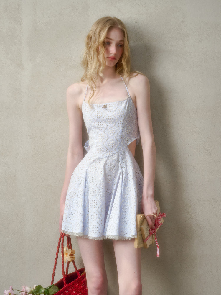 Natural Cotton Embroidered Little Blue Dress