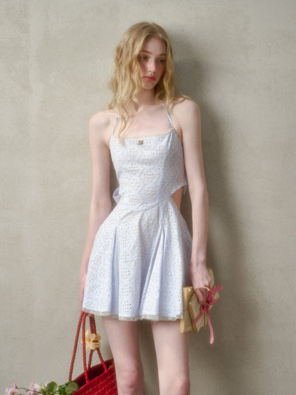 Natural Cotton Embroidered Little Blue Dress