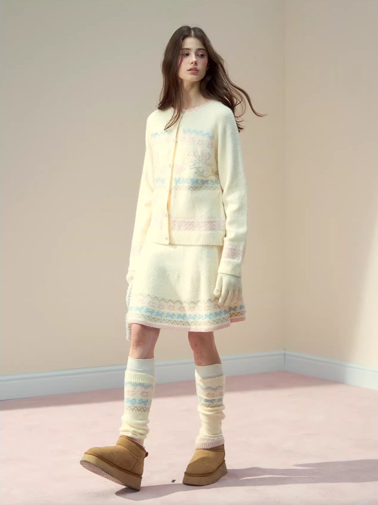 Gray &amp; Off-white Fair Isle Cat Knit Set