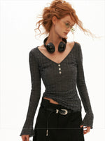 Wool Lace V-Neck Fitted Top