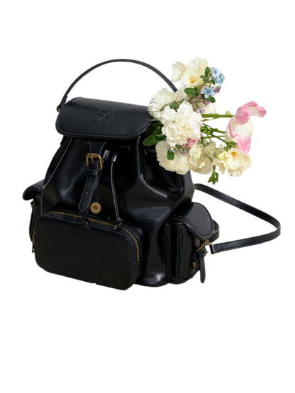 Black PU Leather Backpack