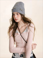 Contrast Knit V-neck Cardigan