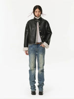 Contrast Faux Shearling Biker Jacket