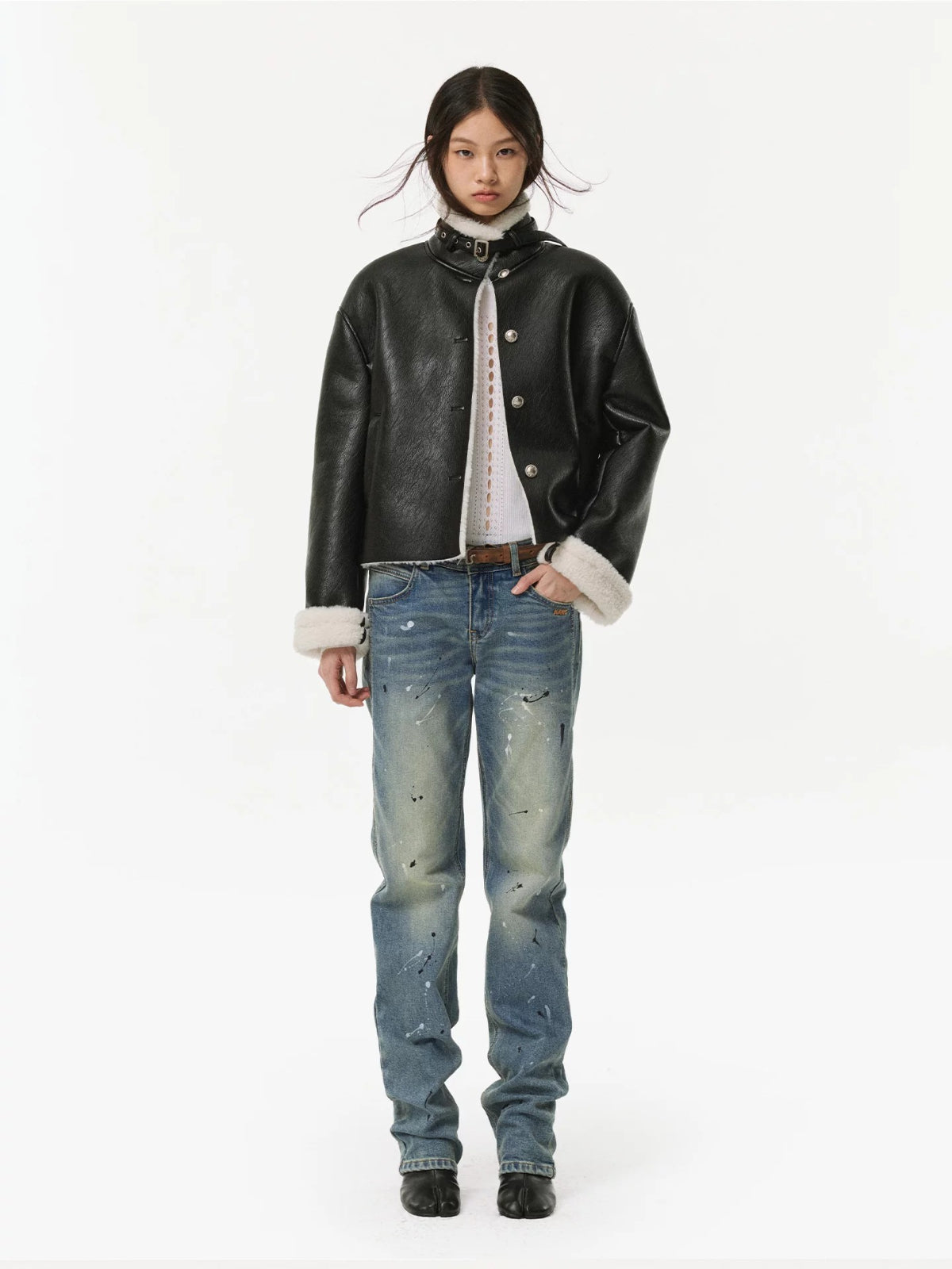 Contrast Faux Shearling Biker Jacket