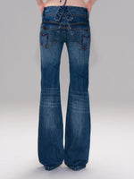 Dark Blue Vintage Hand-Brushed Flare Jeans
