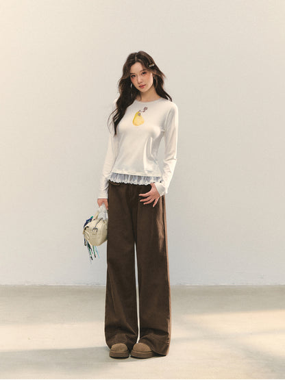 Fruit Print Lace-spliced T-Shirt