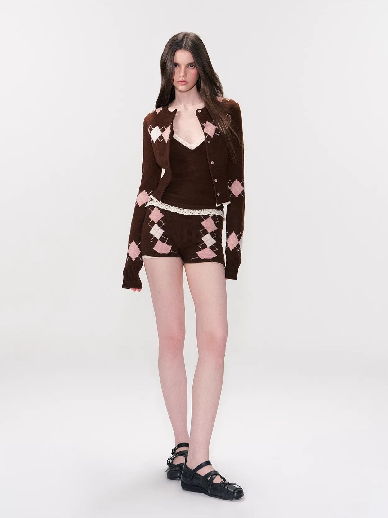Brown Argyle Knit Set