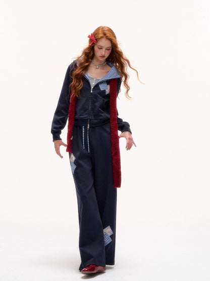 Plaid Patchwork Sweatshirt &amp; Sweatpants Set